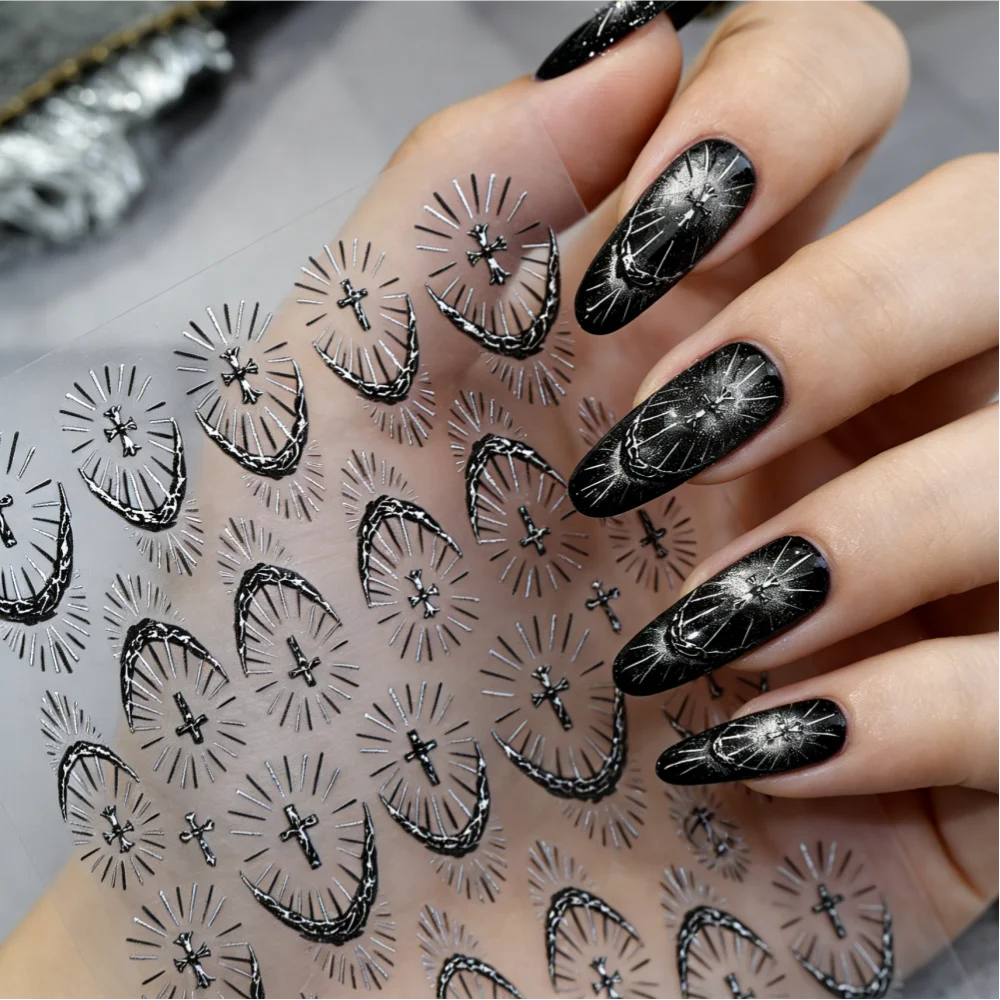 1-лист-готических-черных-французских-наклеек-для-ногтей-с-серебряными-крестами-самоклеящиеся-стикеры-для-французского-маникюра-декоративные-слайдеры-для-ногтей