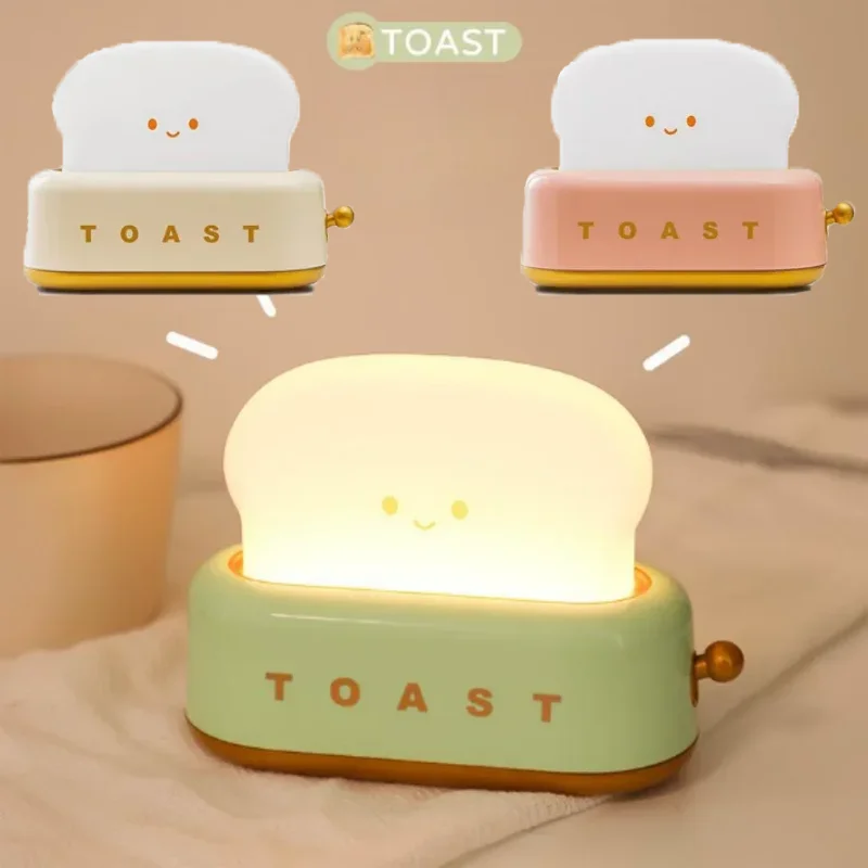 cartoon Bread Toast Light Toaster 800mAh emotional Nightlight Creative Rechargeable time switch Led Lamp Bedroom Birthday Gift