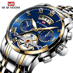 Fashion 2023 Va Va Voom Top Brand Luxury Tourbillon Design Quartz Luminous Wristwatch Full Stainless Steel Sports Men's Watches