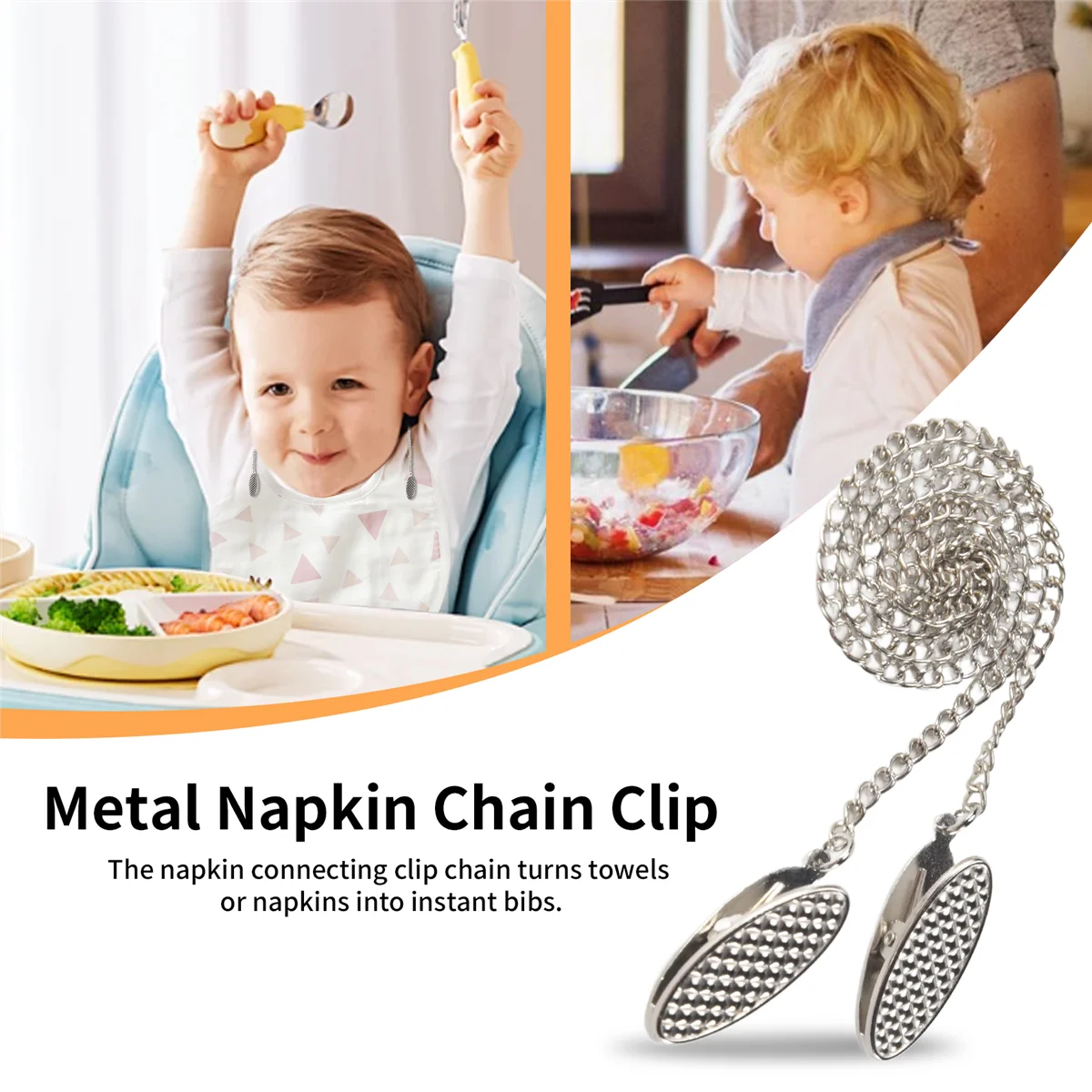 X11AA 2 Pcs Napkin Chain Napkin Holder Napkin Clips Chain Flexible Lanyard Neck Strap for Seniors Older Adults Children