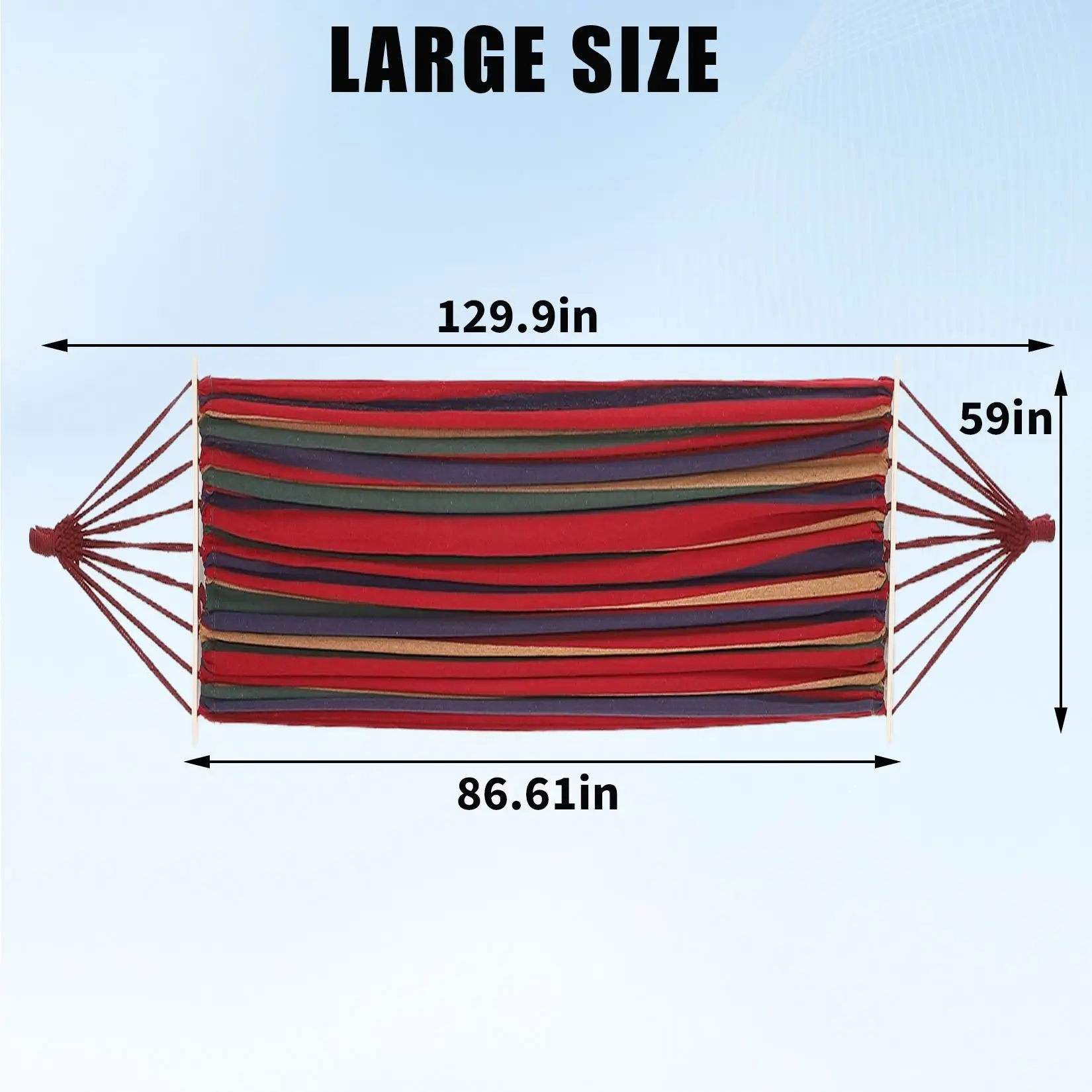 Extra Large 2 Person Double Canvas Hammock with Wood Spreader Bar Heavy Duty 500 LBS Portable Outdoor Camping Hammock with Tree Ropes & Carry Bag 129.9x59.1 Inch Swing Bed for Backyard Patio Garden Travel