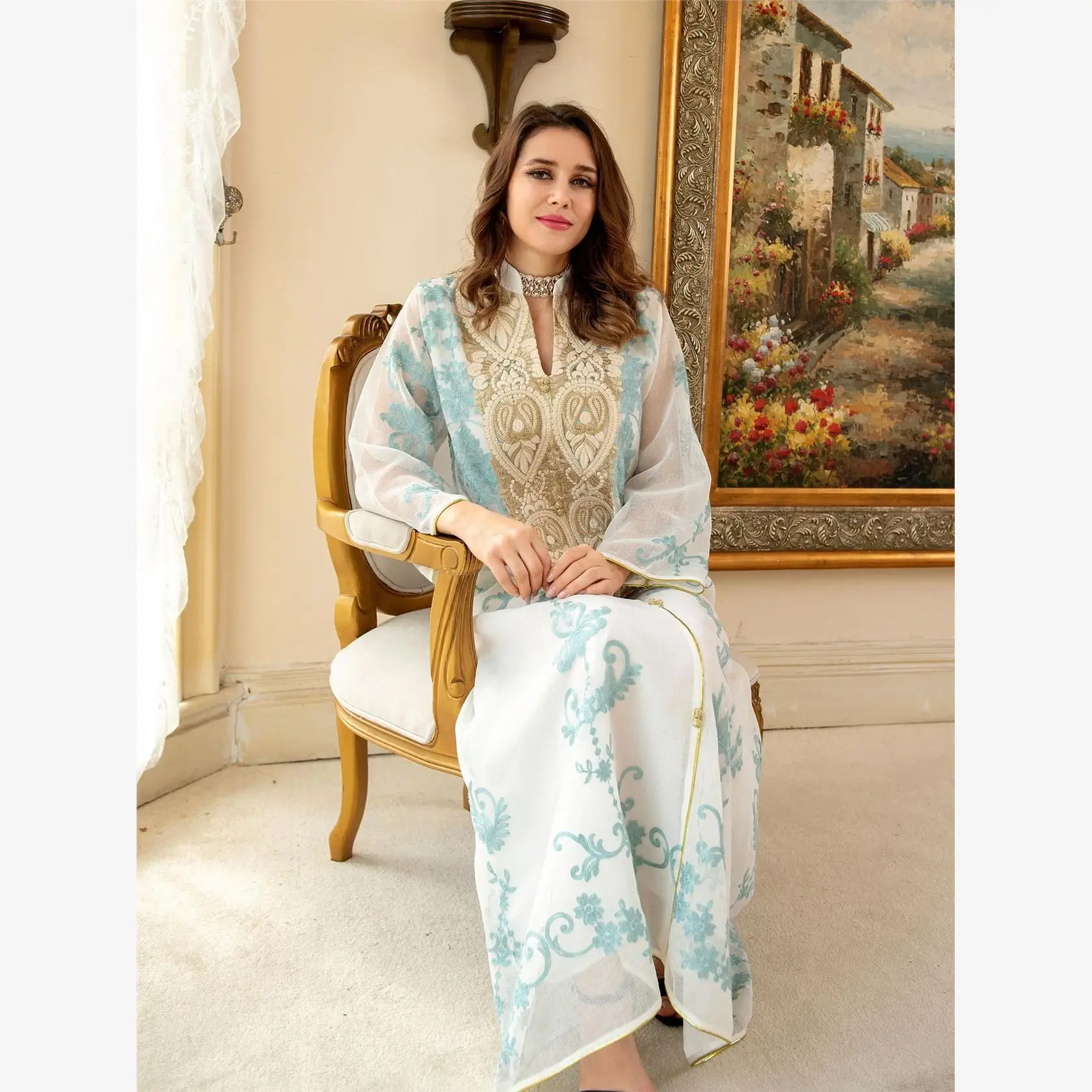 Arabo Dubai Lungo Dr Abito da sera da donna Street Sle Vita ampia Gonna a trapezio Cotone Lino Estate Faion per Medioevo...