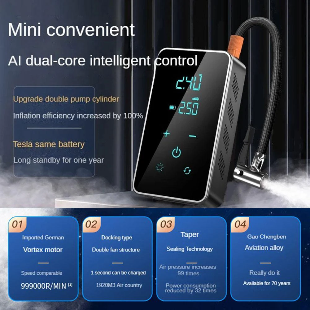 Car Tire Inflator 150PSI Portable Tyre Inflator LCD Display Electronic Inflatable Pump High Precision 1800MAH for Motorcycle Car