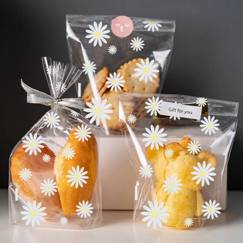 50Pcs Daisy Flower Candy Cookie Bags Clear Biscuit Baking Packaging Bag Kids Birthday Party Gift Wrapping Wedding Decor Supplies