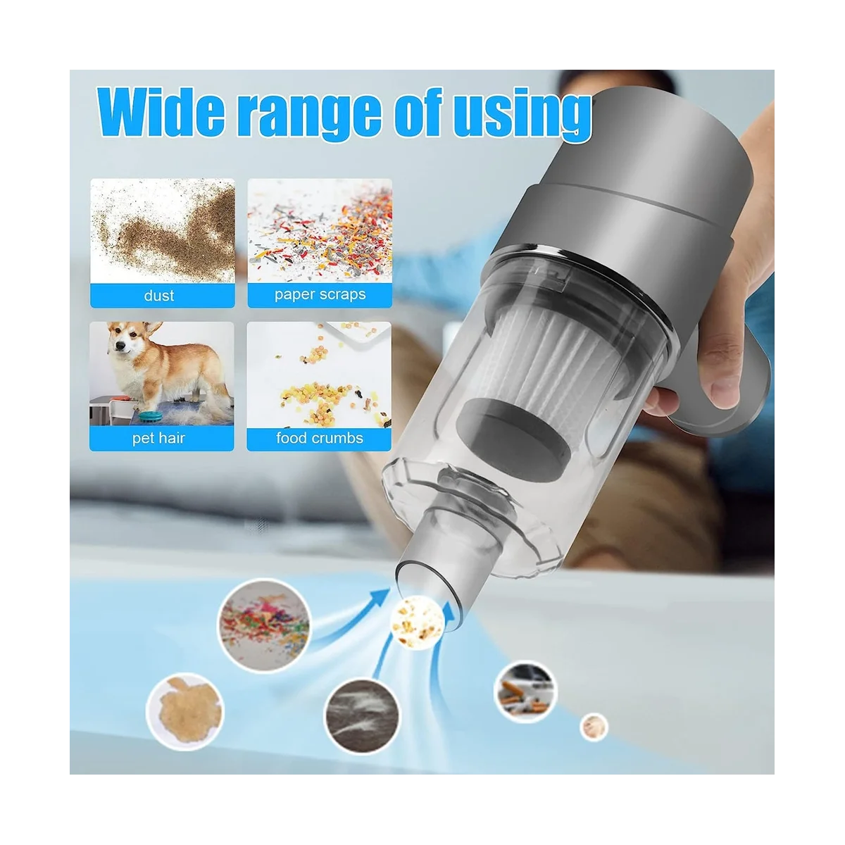 A14G-مكنسة كهربائية محمولة لاسلكية 6000PA مكنسة كهربائية قوية للسيارة 120 وات مكنسة يدوية صغيرة، للمنزل، شعر الحيوانات الأليفة، السيارة