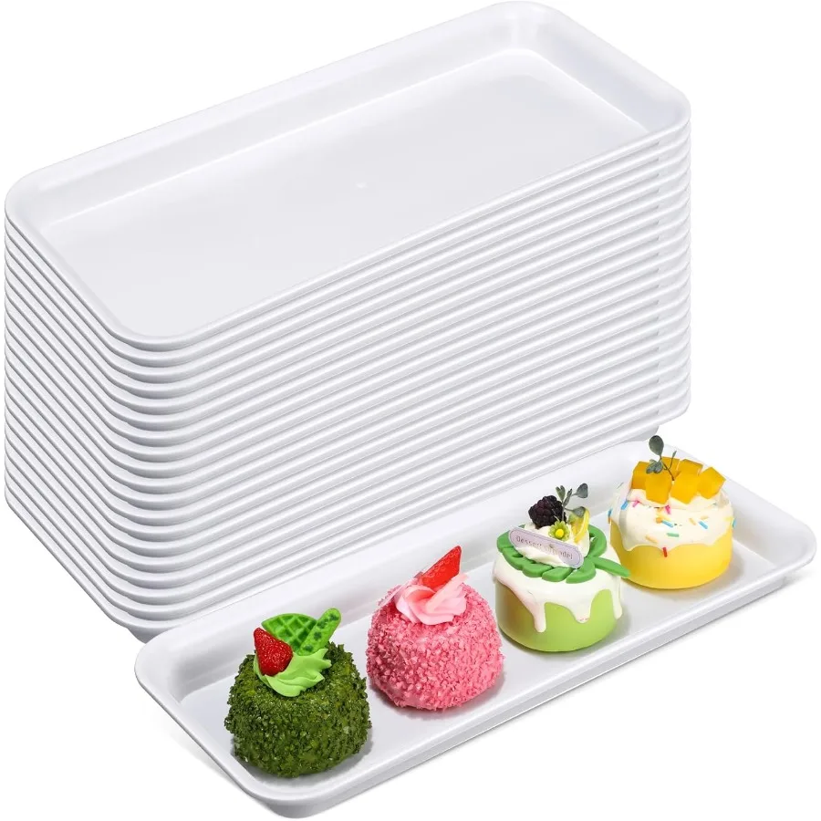 

20 Pcs Rectangle Serving Platters 14 x 6 Inch Reusable Plastic Food Trays for Wedding Home Table Thanksgiving Christmas Party D