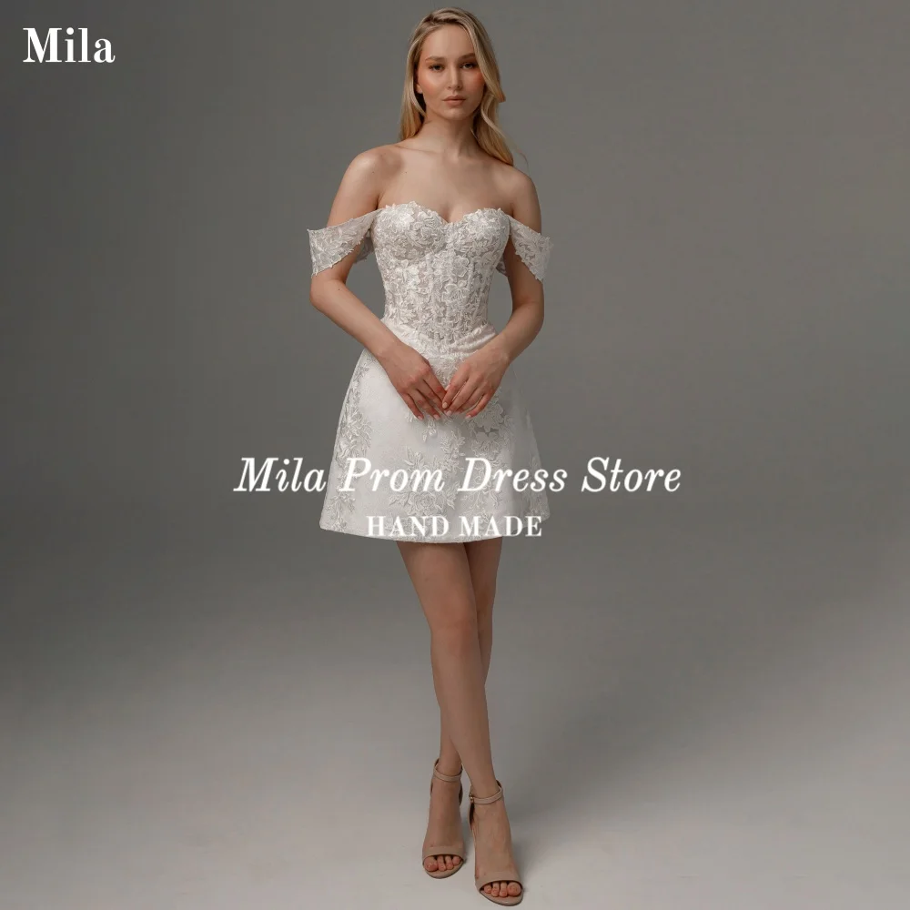 

Mila Customized Lace Applique Short Wedding Dress Sweetheart A Line Wedding Gowns Back Lace Up Formal Evening robe de mariée
