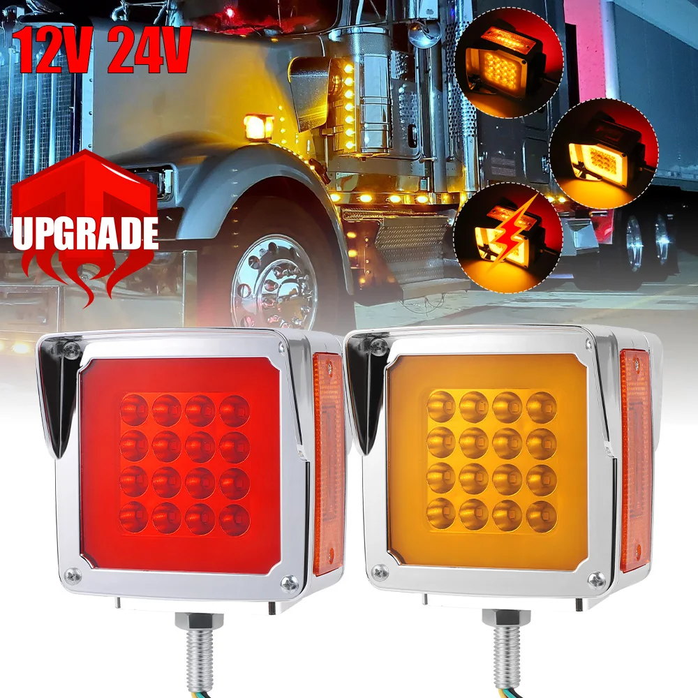 

4.5 inch 16LED Double Face LED Side Marker Light Flashing Strobe Pedestal Fender Light Turn Signal Lamp For Truck Trailer 12-24V