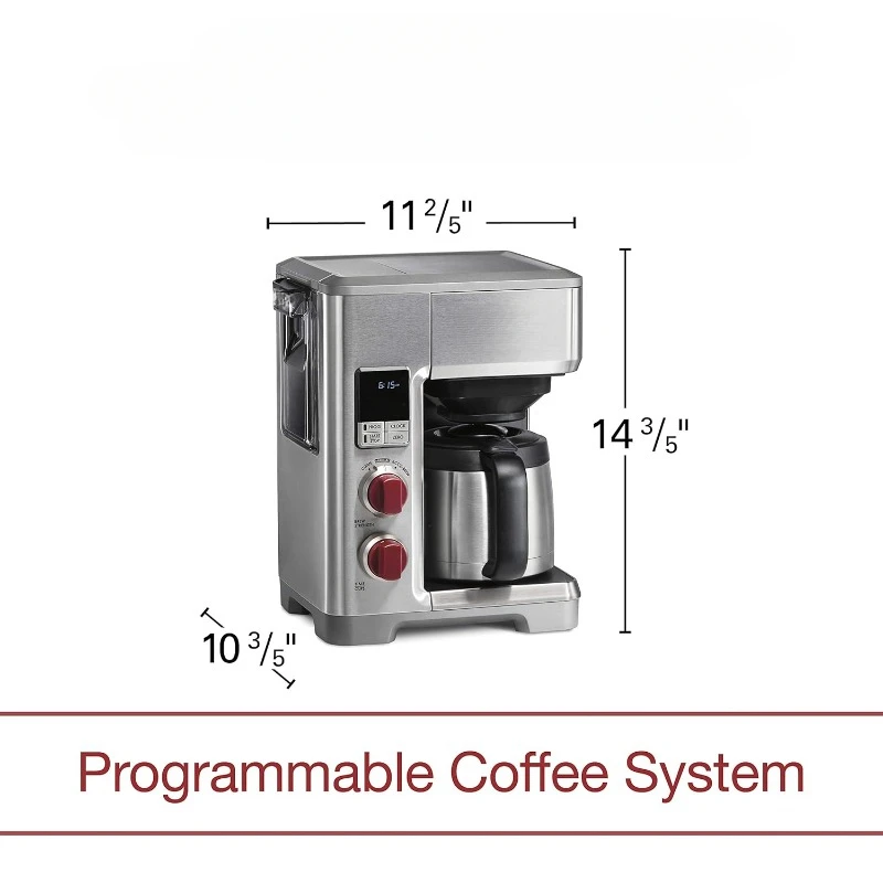 Programmable Coffee Maker System with 10 Cup Thermal Carafe, Built-In Grounds Scale, Removable Reservoir, Red Knob