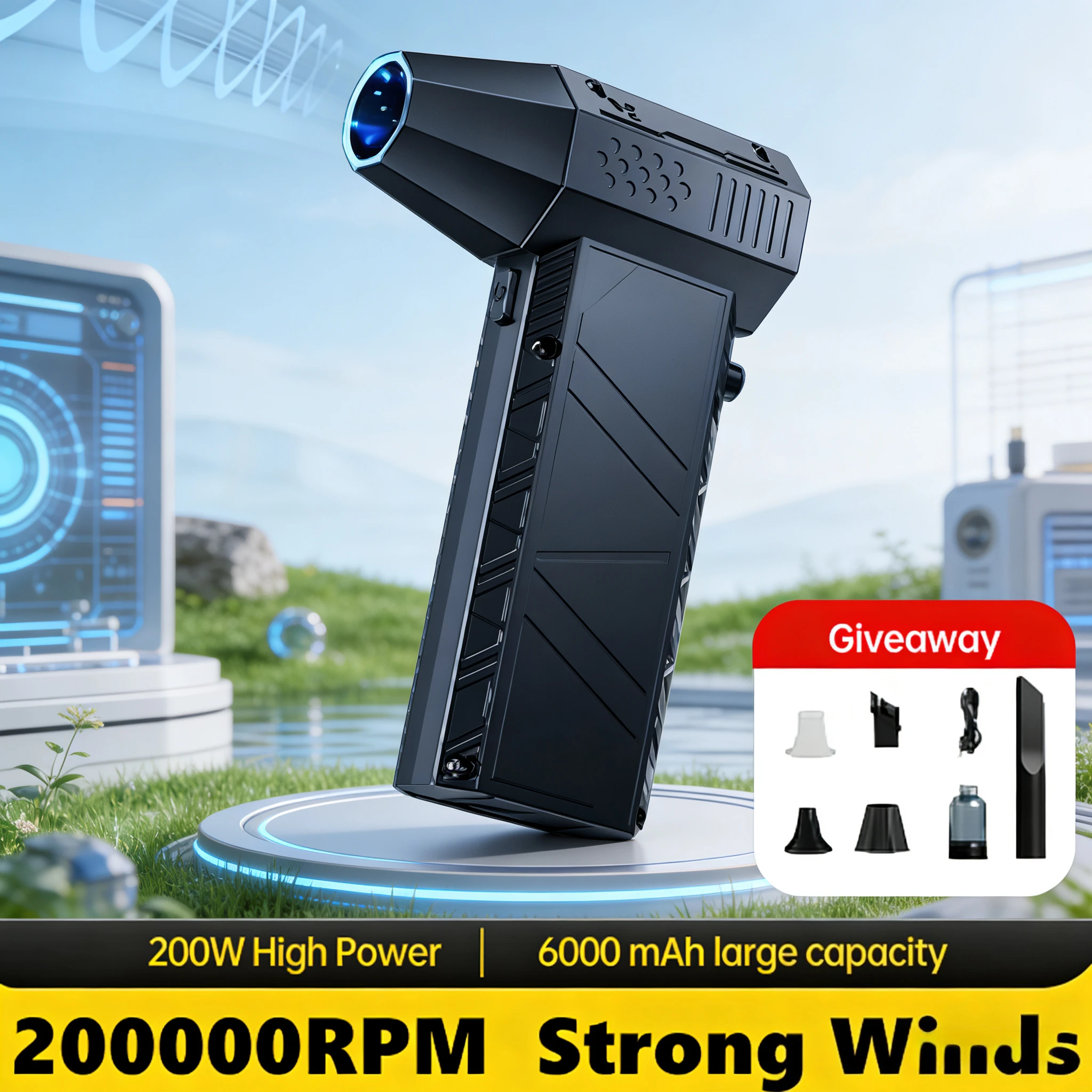 Ventilador violento X6 de 2.00000 RPM – aspirador de pó 2 em 1 de 53 m/s com recarga tipo C