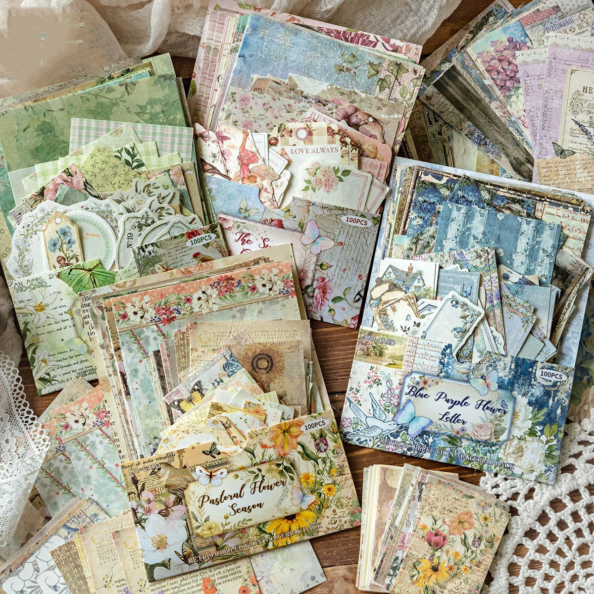 ชนบท Post Office Series Vintage ดอกไม้ Hollow ภูมิทัศน์วัสดุแพคเกจ Creative DIY Journal Collage สมุดภาพเครื่องเขียน