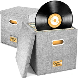 Hộp lưu trữ đĩa vinyl với nắp và tay cầm, chống bụi, tổ chức đĩa LP thanh lịch và thực tế cho hồ sơ, 12 8 Vinyl Caixa bán hàng chính - 7