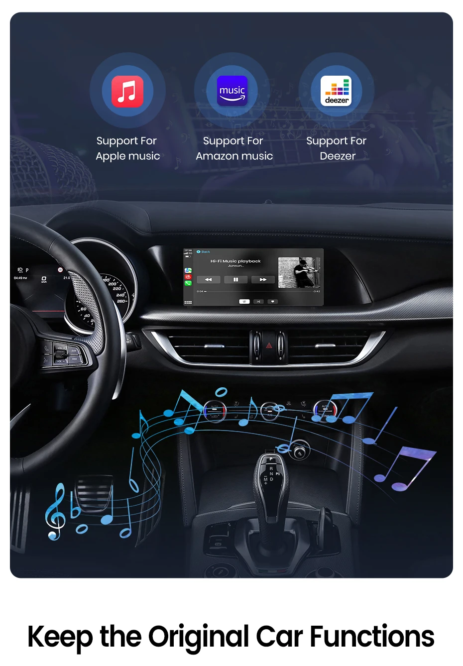 Junsun Wireless CarPlay Android Auto Interface Adapter für Alfa Romeo Stelvio Giulia 2017-2020 AirPlay Mirror Link Funktionen – Detail 7