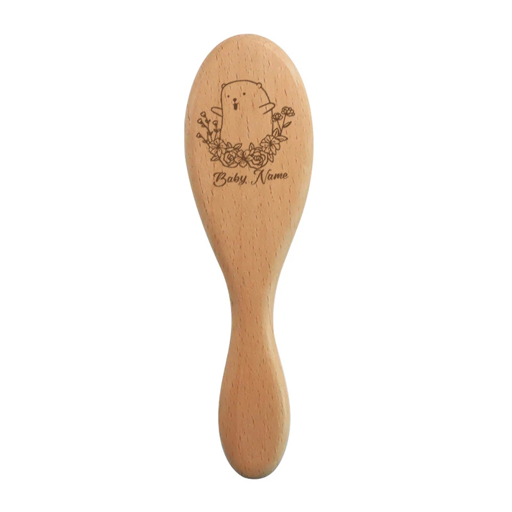 Custom Wooden Baby Hair Brush Children\'s Small Comb Natural Soft Hair Newborn Hair Brush Head Massager Baby Wool Brush