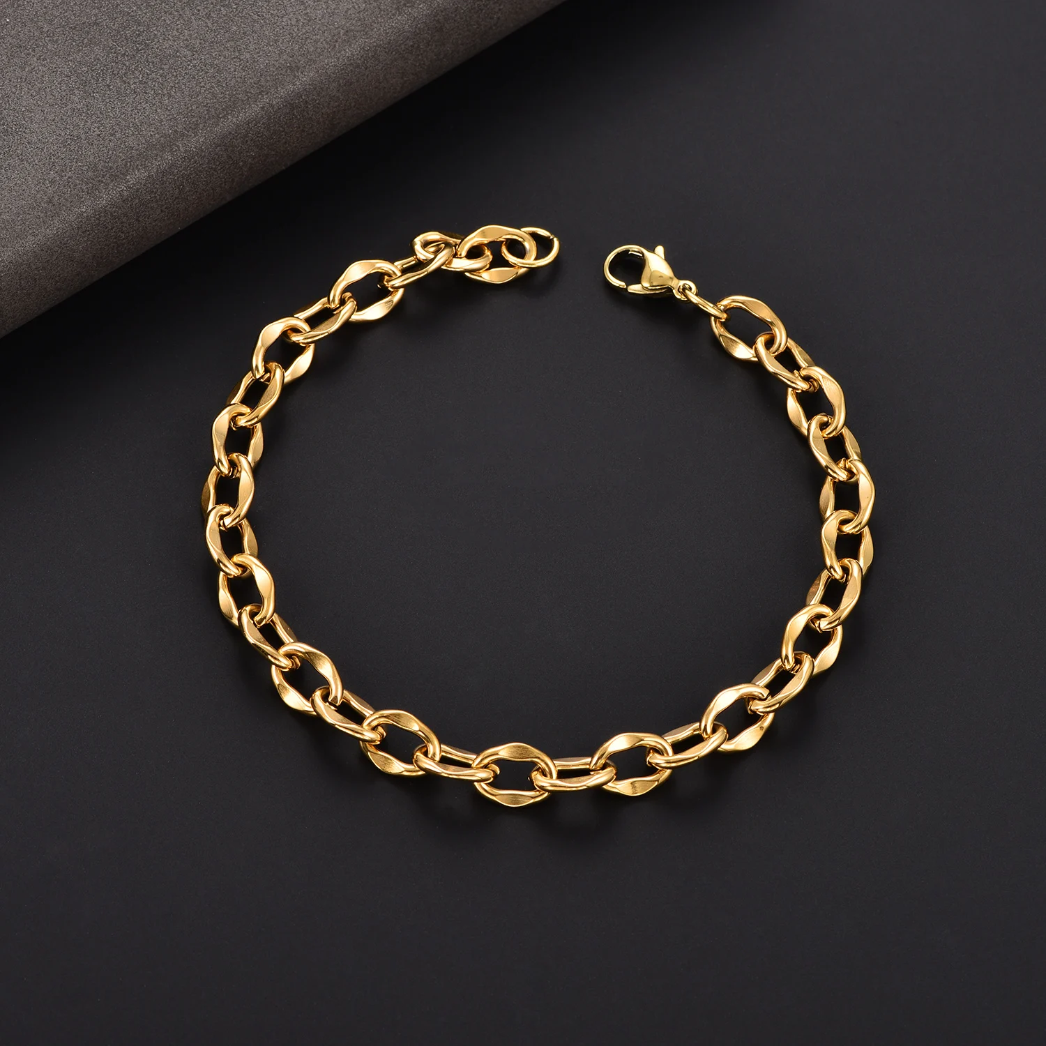 Einfaches Hip-Hop-Edelstahl-Oval-Armband, runder Ring, Fußkette, Rolo-Gliederkette, einfache Handgelenkskette, exquisiter Modeschmuck – Detail 3