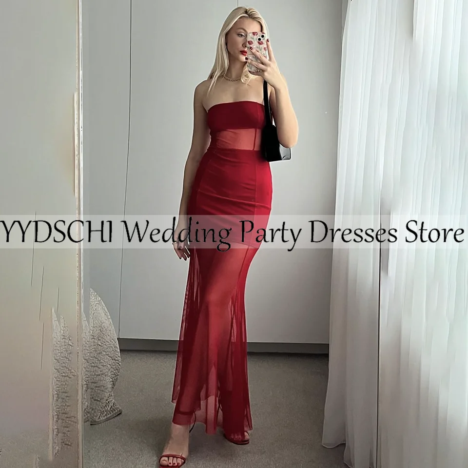 

Luxury 2023 Evening Dresses Simple Red Mermaid Backless O-Neck Chiffon Formal Pleat Prom Dresses Long Party Gown For Women 2023