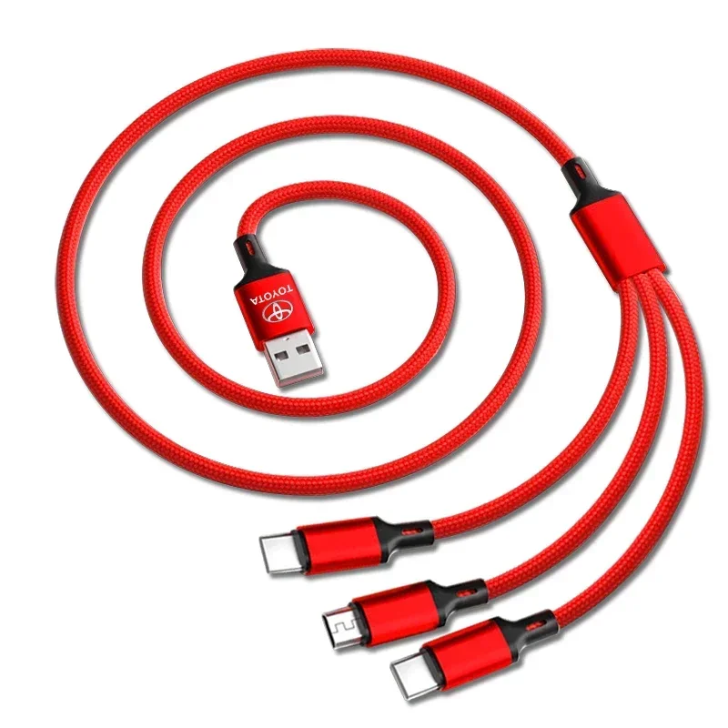 For Toyota Prius Avensis Auris Yaris Verso Land Cruiser Camry Car Emblem 3 In 1 Type C Lightning Micro USB Fast Charging Cable