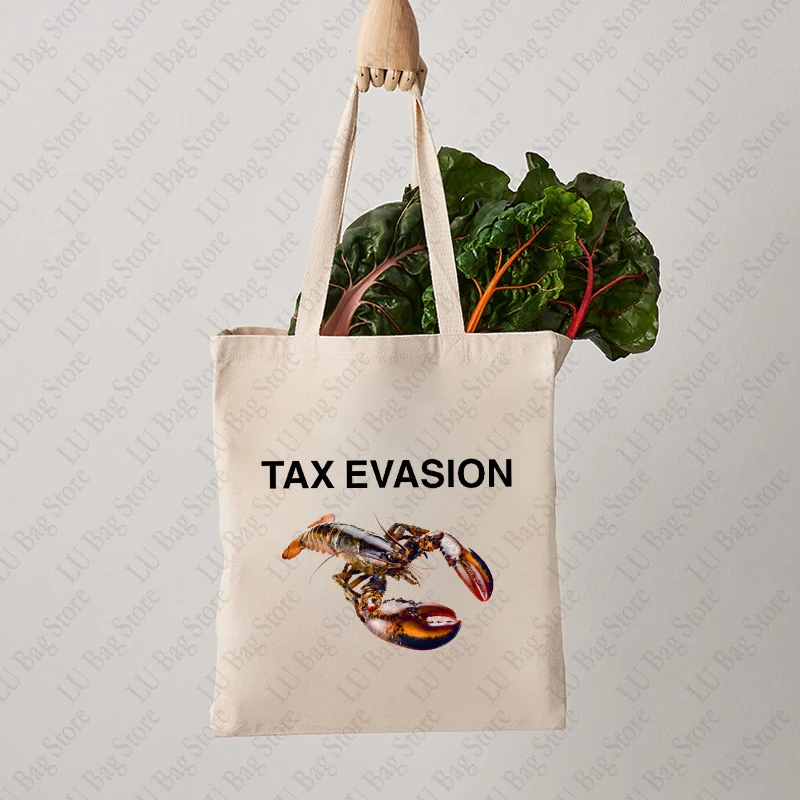 Tax Evasion Lobster Pattern Tote Bag Canvas Shoulder Bag for Daily Commute Women's Reusable Shopping Bags Best Gift for Xmas