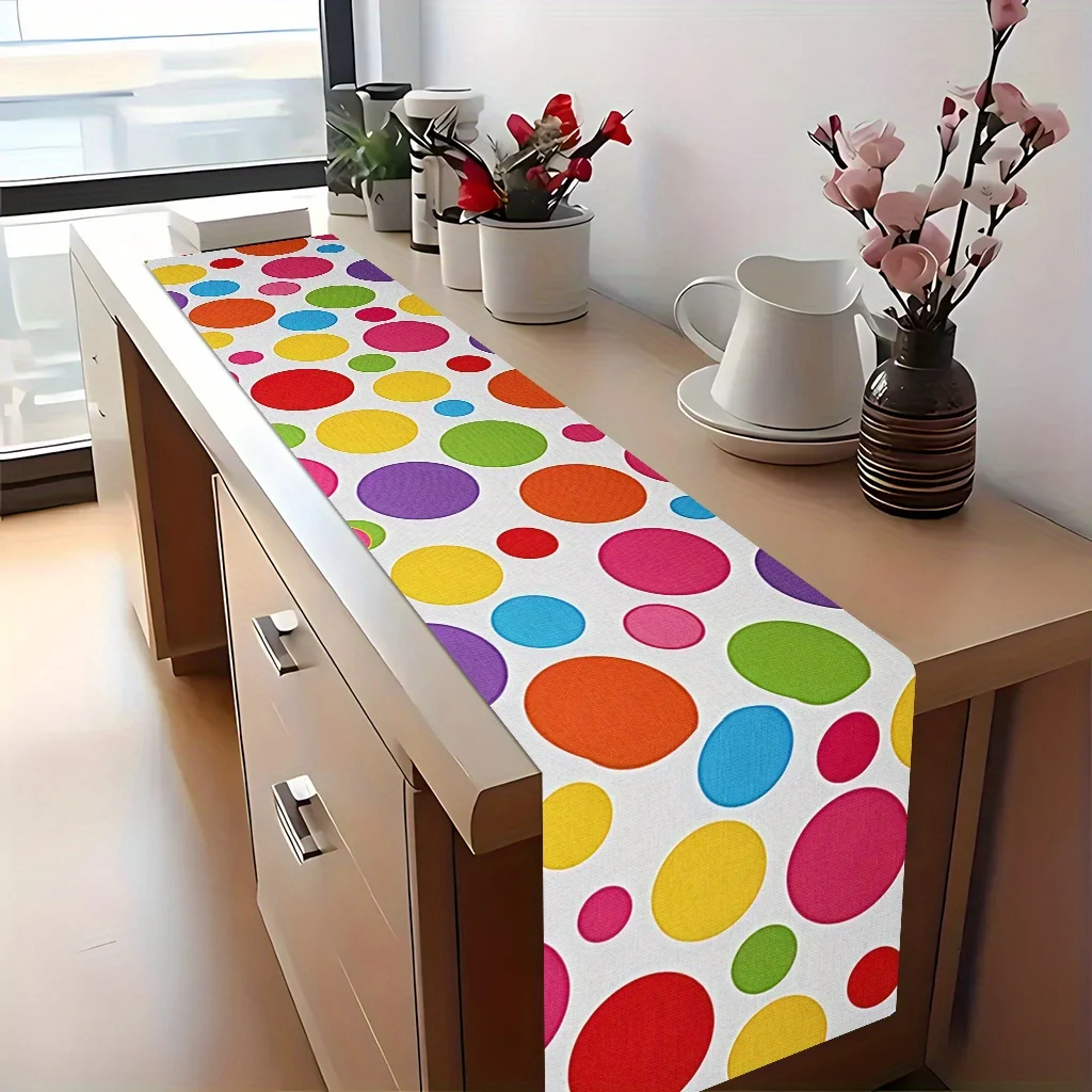 1pc Colorful Polka Dot Table Runner Festive Decorative Cloth for Home Kitchen Dining Office Living Room Holiday Party Decor