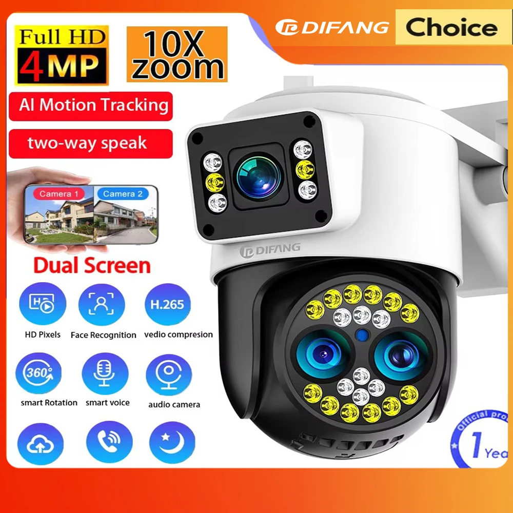كاميرا مراقبة لاسلكية خارجية ديفانج ، 8 ميجابكسل ، 10 × تكبير ، 3 عدسة ، IP66 مقاومة للماء ، كشف وإنذار AI ، صوت ثنائي الاتجاه #1