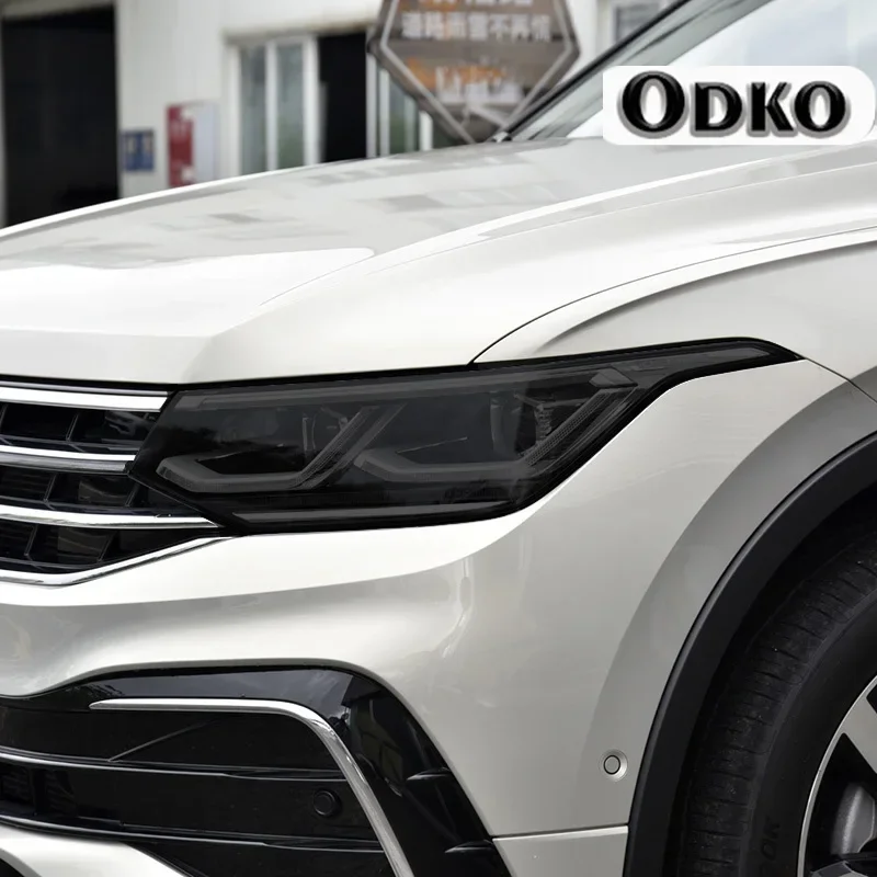 

2 Pcs Car Headlight Protective Film Front Light Transparent Smoked Black TPU Sticker For Volkswagen VW Tiguan Facelift 2020 2021