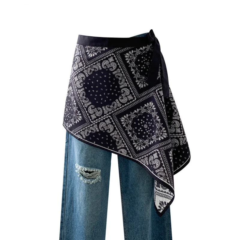 Irregular Paisley Tie Back Skirt with Waist Scarf for Women, Unique Design, Fashionable and Versatile Layered Half Skirt - Image 6