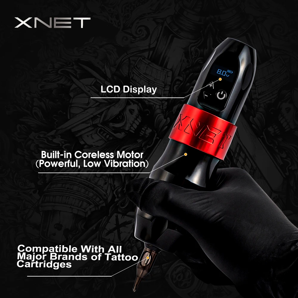 XNET Titan Wireless Tattoo Machine Battery Pen Powerful Coreless Motor LCD Digital Display for Body Painting Permanent Makeup