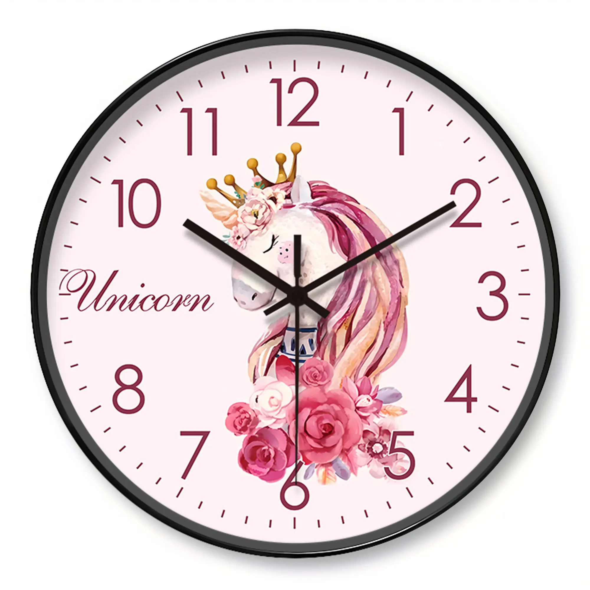 1pc 8inch 20 cmx20cm kleine Uhr Wanduhr, Krone Blume Einhorn Design Wanduhr, Wanduhr, stille Uhr, für Wohnzimmer sein