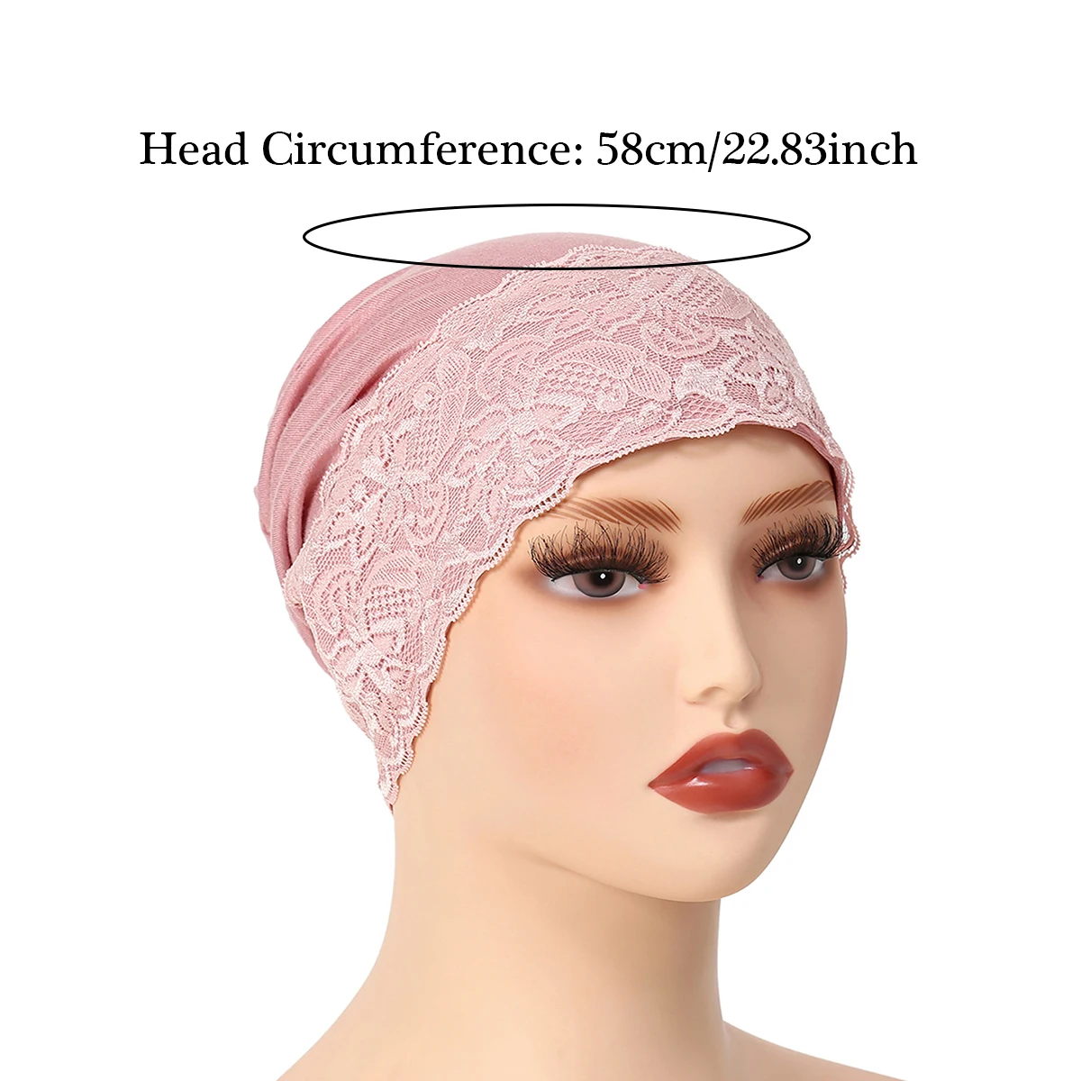 Solid Color Lace Women Muslim Hijab Caps Wrap Head Indian Turban Bonnet Fashion Headdress Islamic Clothing Accessories