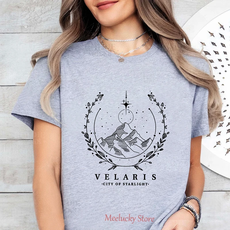 Velaris City of Starlight Letter Noble Printed Pattern Women's Round Neck Top, Loose and atmospheric Style Women's T-shirt