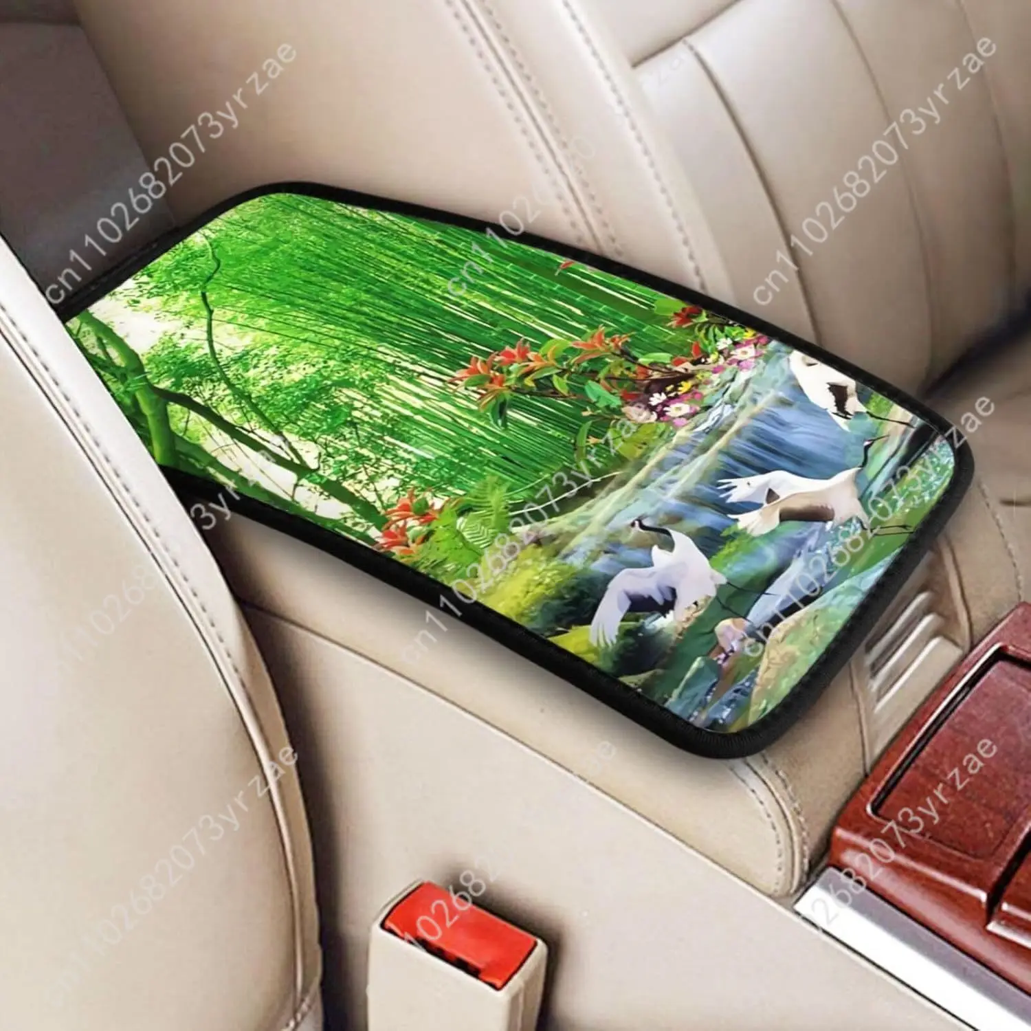 

Green Bamboo Universal Car Armrest Cushion High Quality Non-Slip Car Armrest Cover Elastic Straps Car Interior Accessories