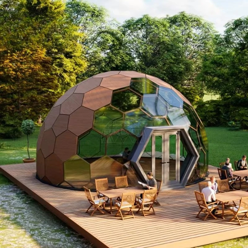 Camping Tent Glass Dome Tent House with Hexagon Tempered Glass and Solid Panels for Glamping Glamping Dome Luxury Tents Custom