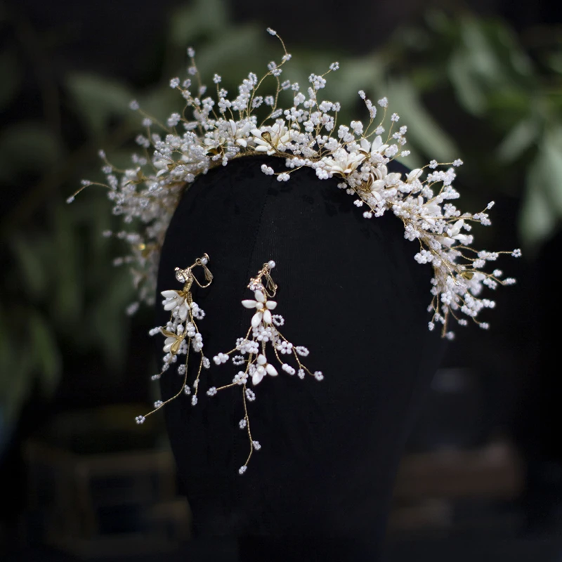 Gorgeous Ivory Littler Flower Bridal Tiny Pearls Long Barrettes Headdress for Brides