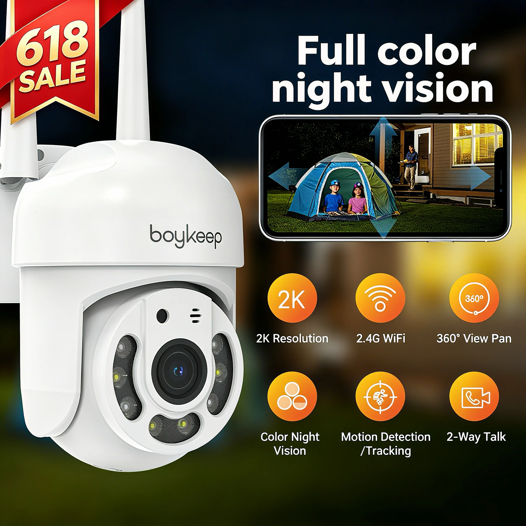 BoyKeep 3MP 2,4 GHz WiFi exterior seguridad del hogar IP Monitor inteligente cámara de videovigilancia visión nocturna… — oferta en AliExpress