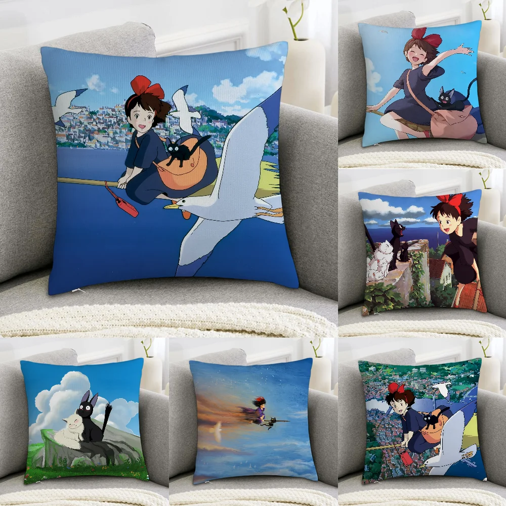 Cartoon Kikis and JiJi Pillow Case Sofa Decorative Home Double-sided Print Plush Square Throw Pillow Covers Cushion Decor Cover