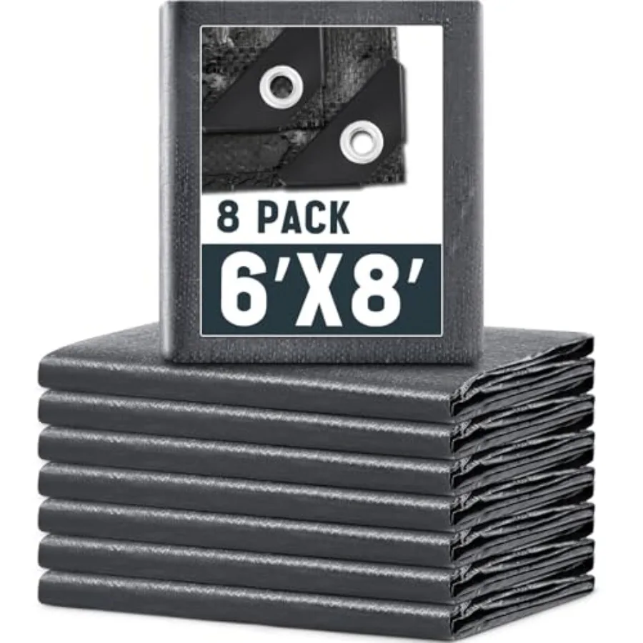 

8 Pack 6 x 8 ft 5.5 Mil Large Tarps Heavy Duty Waterproof Tarp Multi Purpose Tent Cover for Home Boats Cars Camping Patio Furni