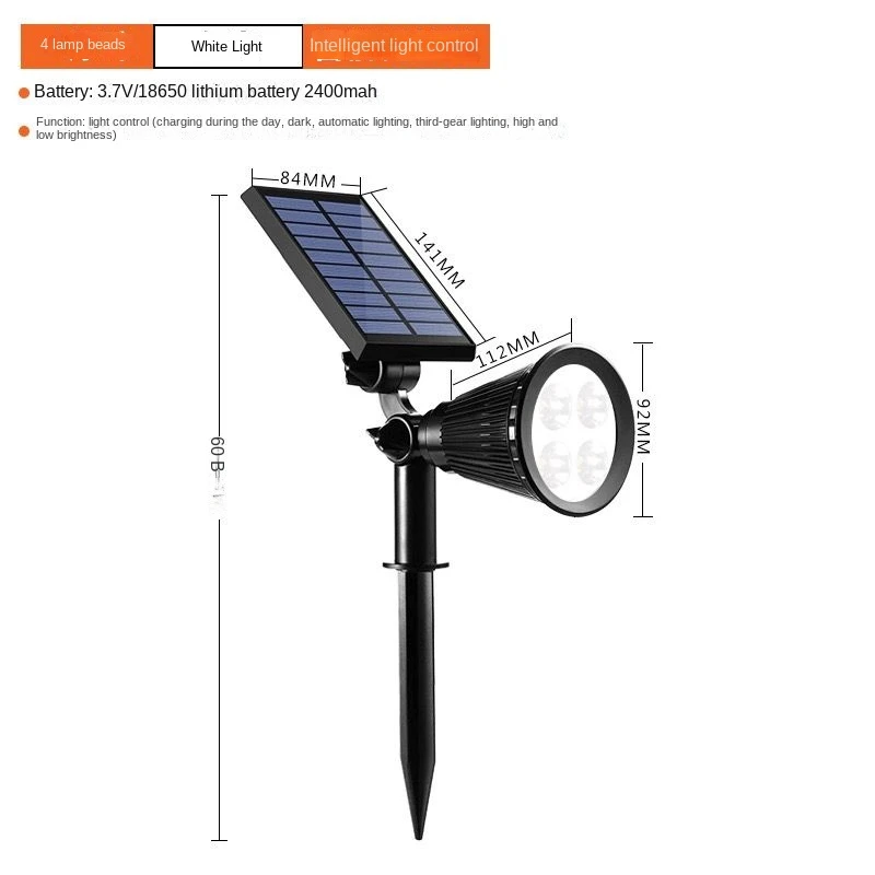 Esta é uma lâmpada de paisagem solar adequada para pátios, estradas, jardins e gramados, pode fazer pátios únicos