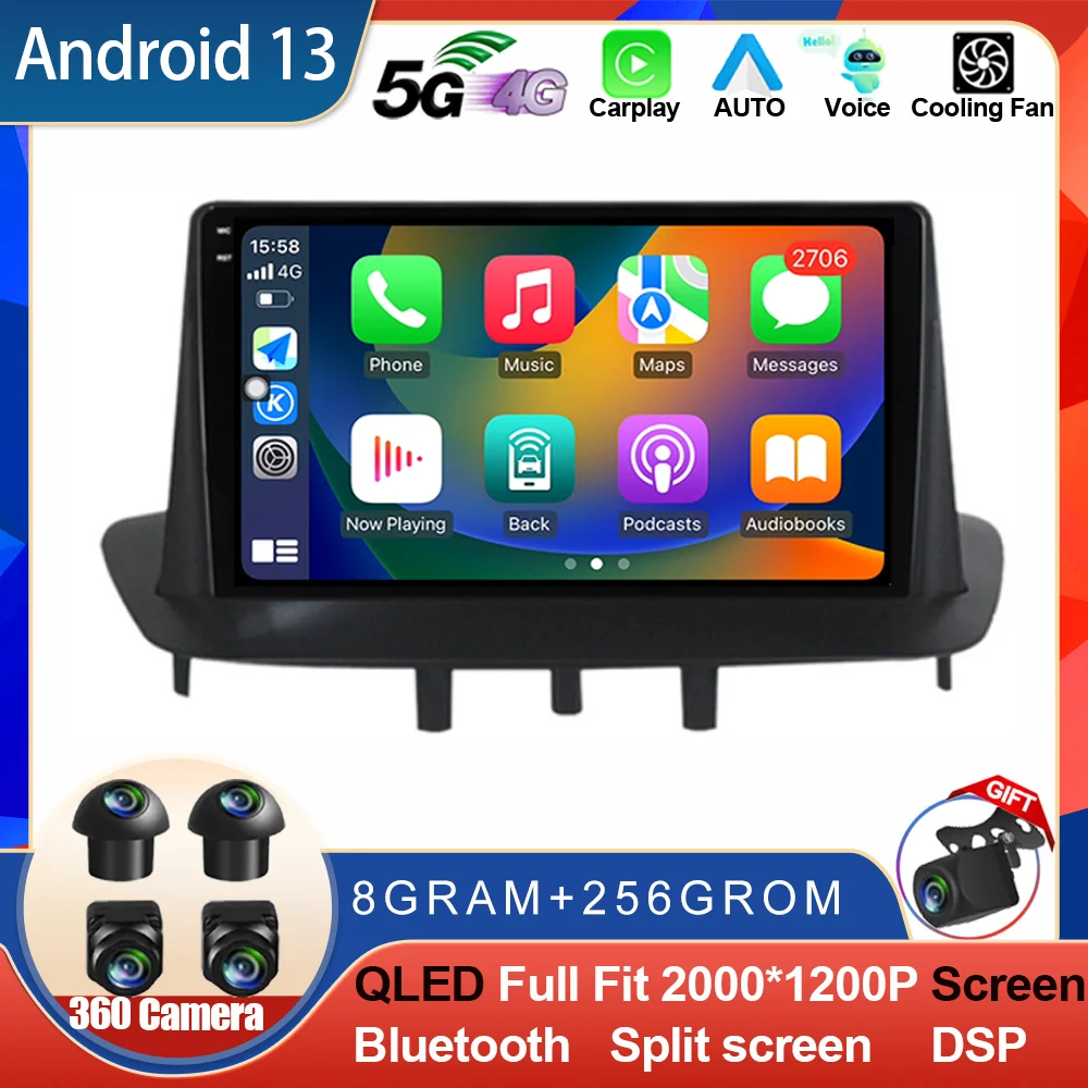 Radio con GPS para coche, reproductor Multimedia con Android 14, Carplay, WIFI, 4G, DSP, BT, Megane 3 para Renault Fluence, Samsung SM3 2008 - 2014