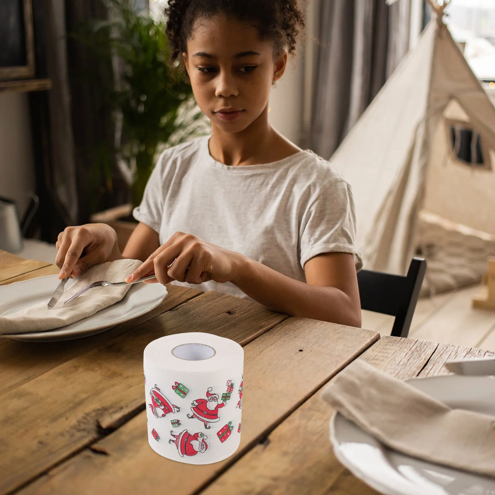 5 rotoli di asciugamani di carta igienica natalizia, sacchetti regalo, tovaglioli per la cena, decorazioni per l'albero, per forniture per feste