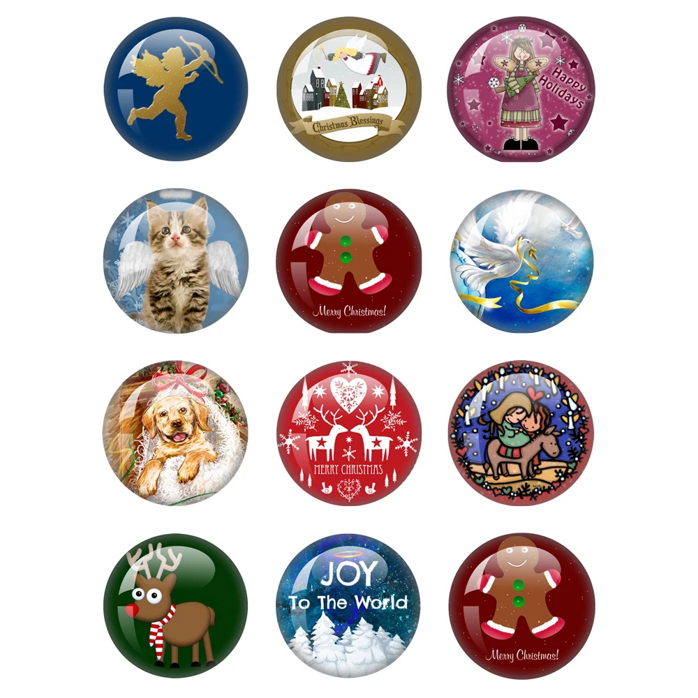 Cartoon Christmas Art Patterns 12mm/16mm/18mm/20mm/25mm Round Photo Glass Cabochon Demo Flat Back Making Findings