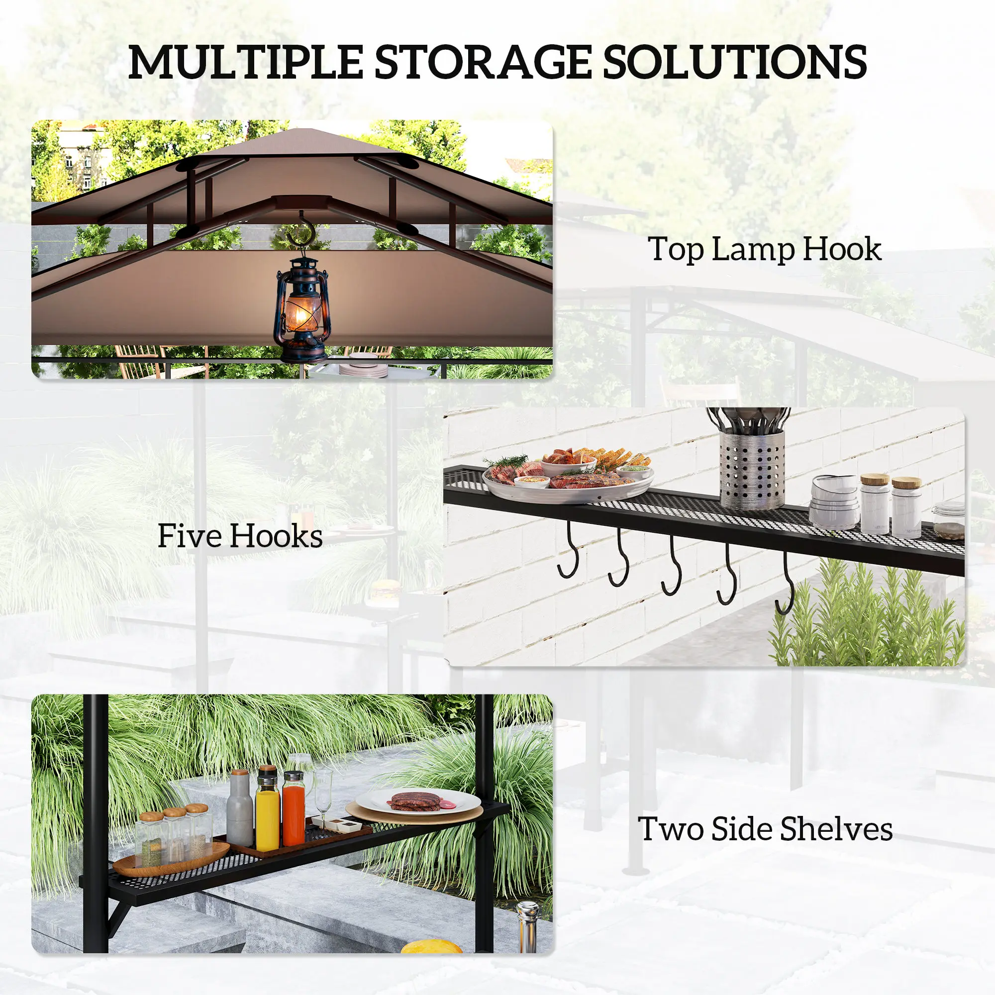 8' x 5' Grill Gazebo, 2-Tier Outdoor BBQ Gazebo, Brown image 4