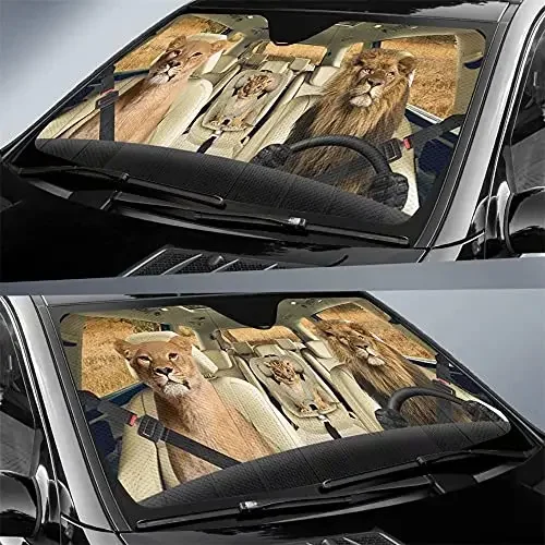 Lion Member Driver Auto Windshield Sunshade,Animal Foldable Window Sun Visor,Car Sunshield Vehicle Sun Shade, Protector Automoti