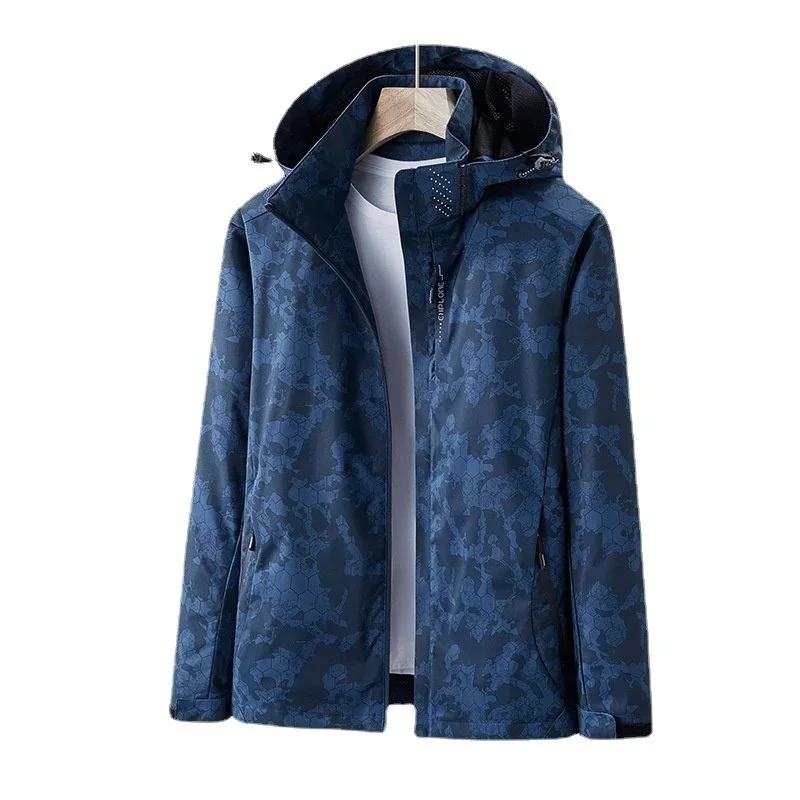 Windbreak Waterproof Women Removable Hooded Coat Hiking Jackets Men Outdoor Climbing Camping Cycling Camouflage Jacket