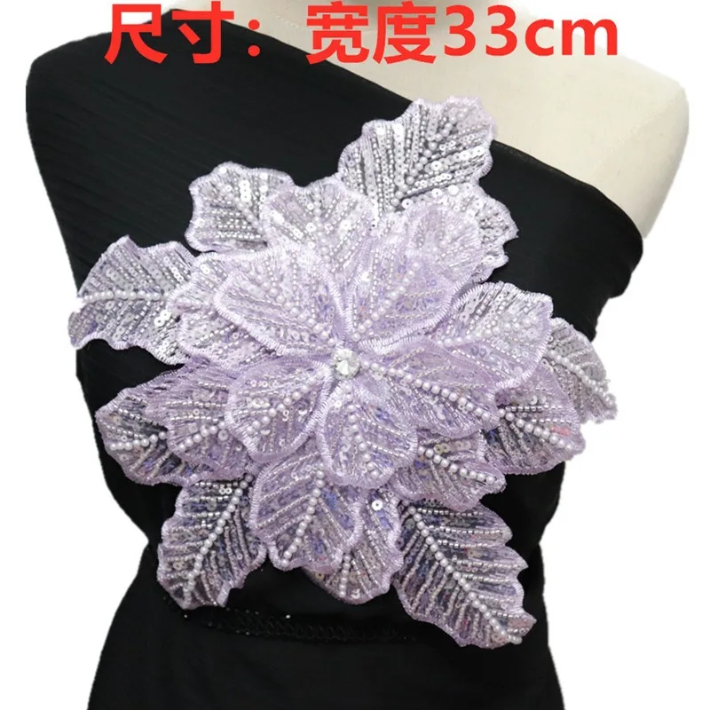 White Multi-layer Sequined Beads Three-dimensional Extra-large Snow Flowers Clothing Patch Sewing DIY Decorative Accessories