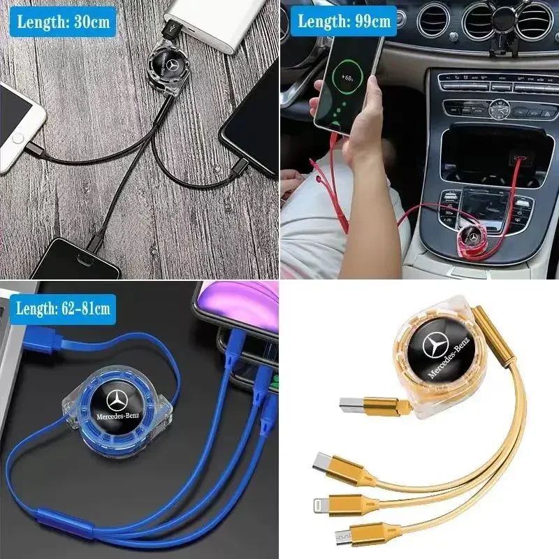 Kabel Data 3 dalam 1 kabel pengisian daya cepat, Aksesori Mobil untuk Mercedes Benz AMG A B R G Class GLK GLA CLA GLB GLC GLA