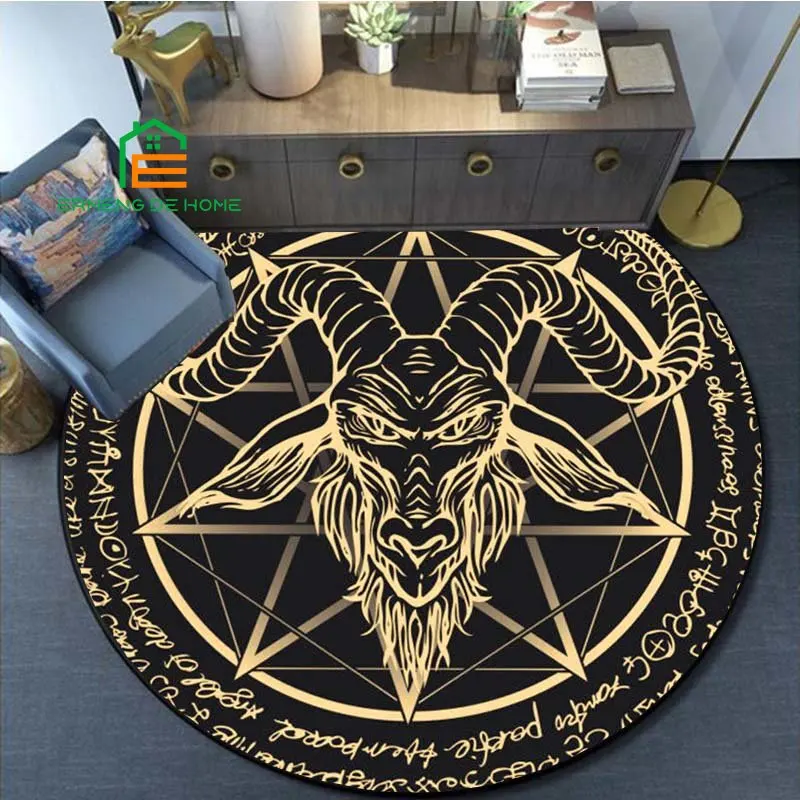 Satan Goat Flannel Round Rug for Bedroom Non-slip Carpets for Living Room Kitchen Mats for Floor 5 Sizes