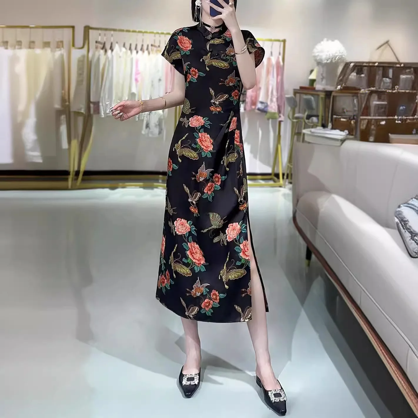 

High-end Chinese Style Qipao Butterflies in Love with Flowers Women Elegant Cheongsam Lady Party Dress Female S-XXL