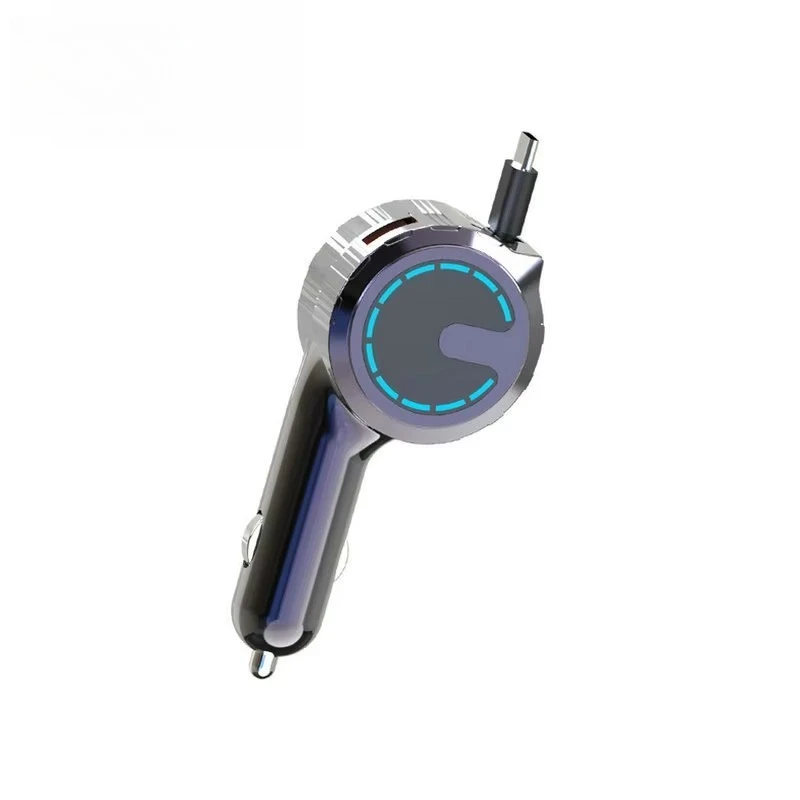 Premium Light Emitting Diode Light USB C 2 Port Car Charger with Type C Retractable Cable Portable Car Charger