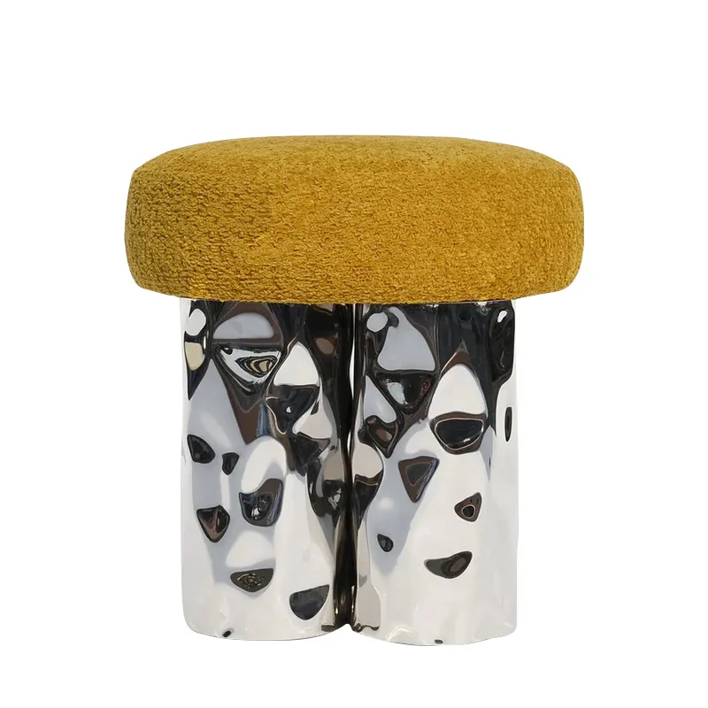 

Soft seat low stool door shoe change stool wavy metal round stool