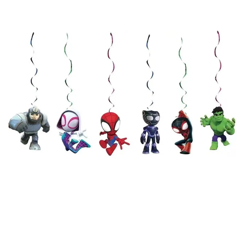 6 Piezas/Paquete de Espirales Colgantes de PVC de Spiderman y Sus Increíbles Amigos, Decoración de Pared para Fiestas